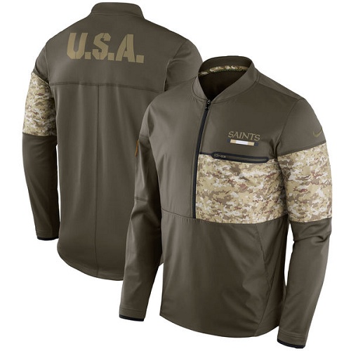 Men's New Orleans Saints Nike Olive Salute to Service Sideline Hybrid Half-Zip Pullover Jacket